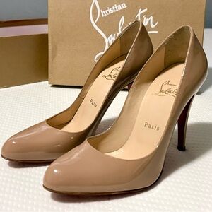 Christian Louboutin Decollete 100mm Patent Nude Heels 37.5